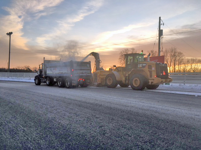 Snow blowing on Rideau Carleton Raceway track.